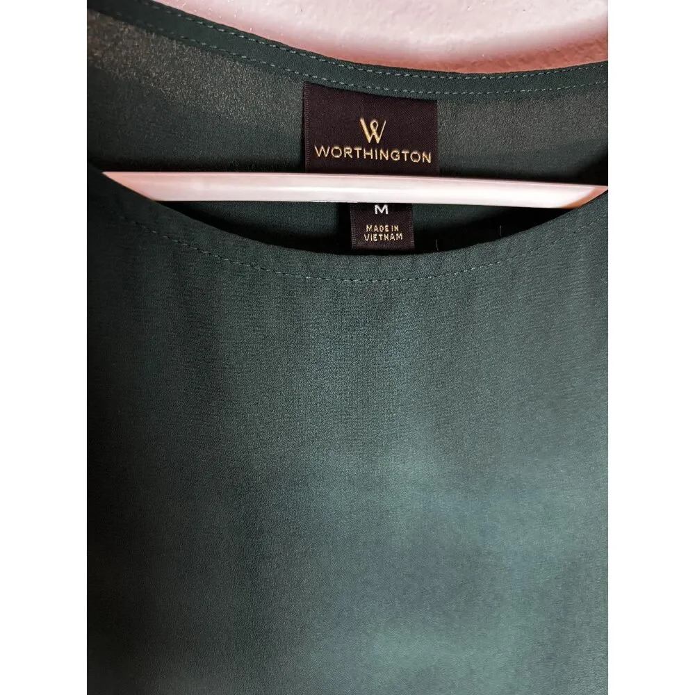 Worthington Green V-Neck Top Blouse Size M - Gently Used - Picture 2 of 5
